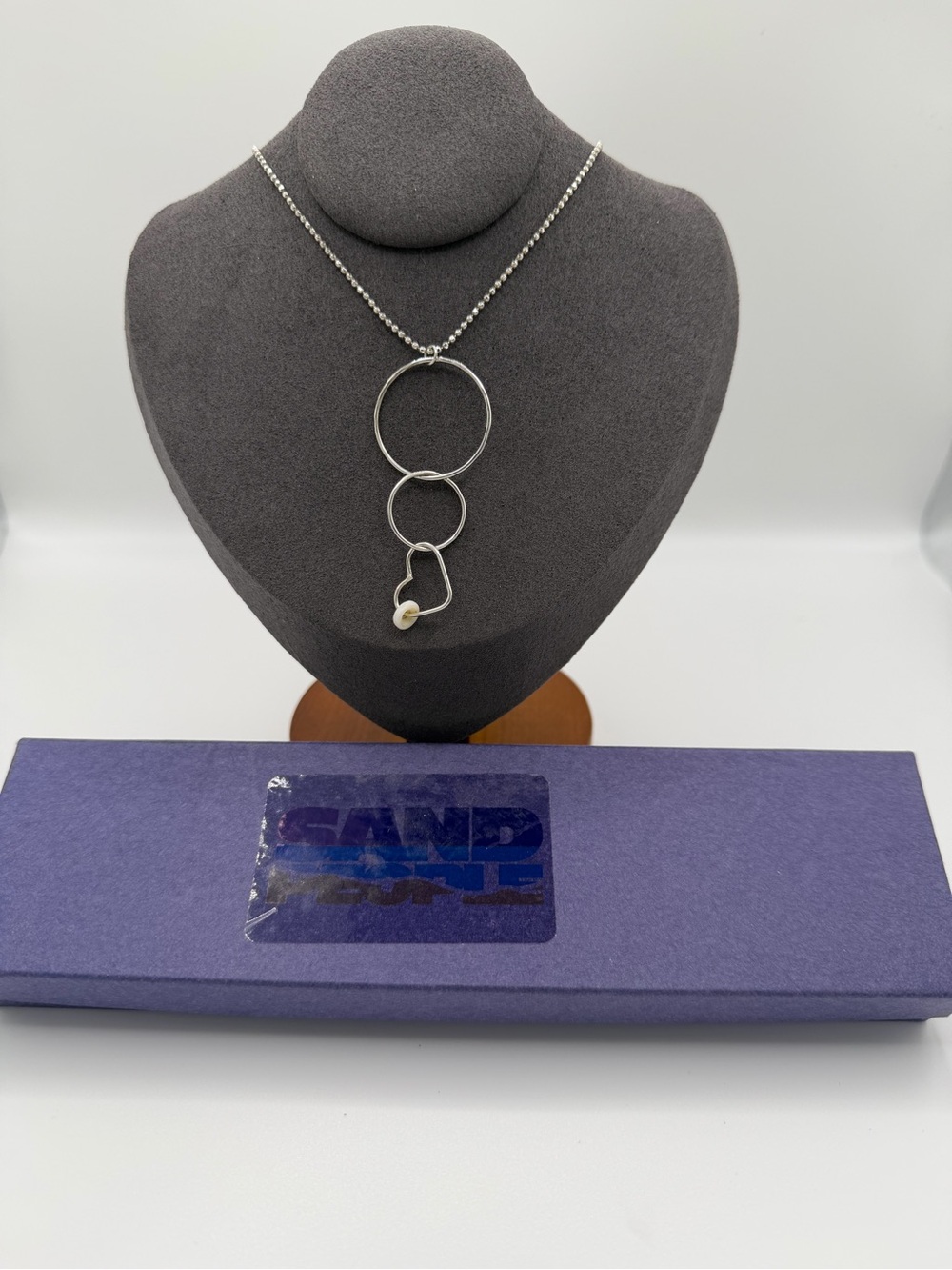Silver 925 Double Circle Pendant Necklace with Heart Accent and Puka Shell